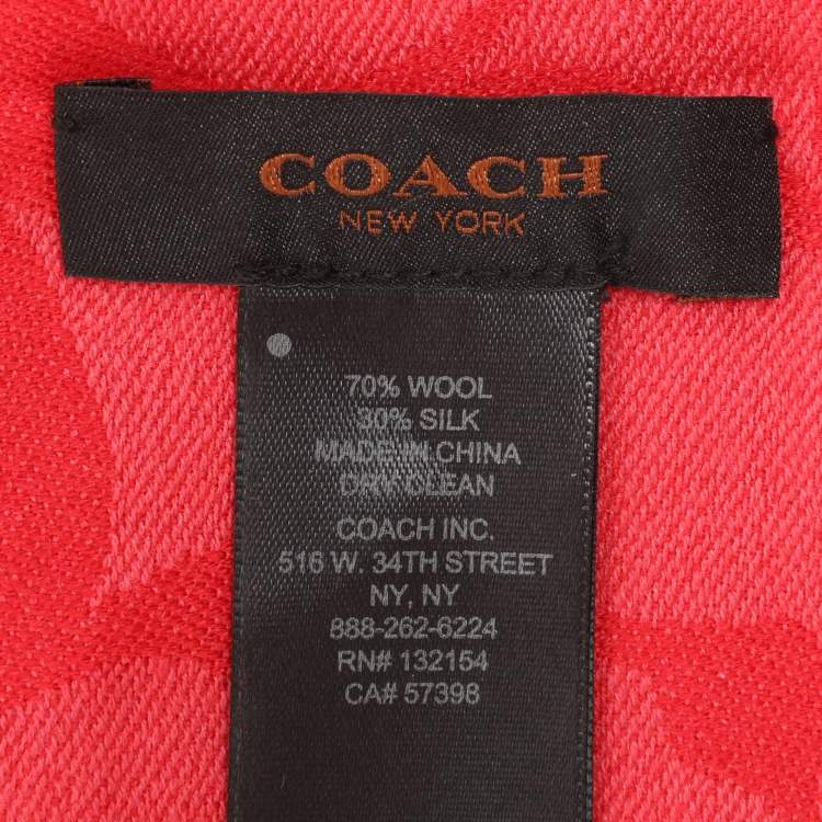 Pre Owned Coach Red Signature Print Wool Blend Scarf 