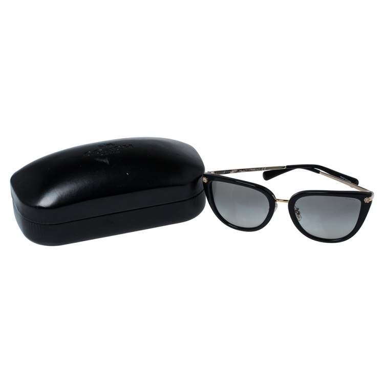 Pre Owned Coach Gold Tone & Black/ Grey Gradient HC8276 Cat Eye Sunglasses