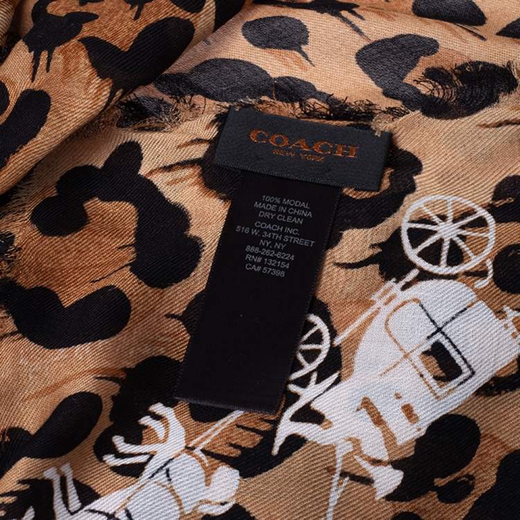Pre Owned Coach Brown Wild Beast Print Modal Shawl