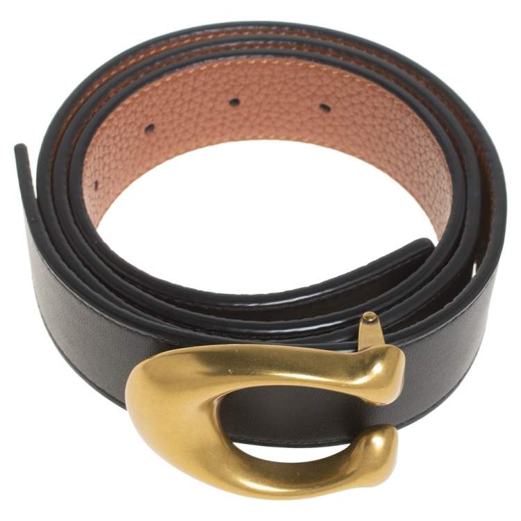 Pre Owned Coach Black/Brown Leather Signature Buckle Reversible Belt M