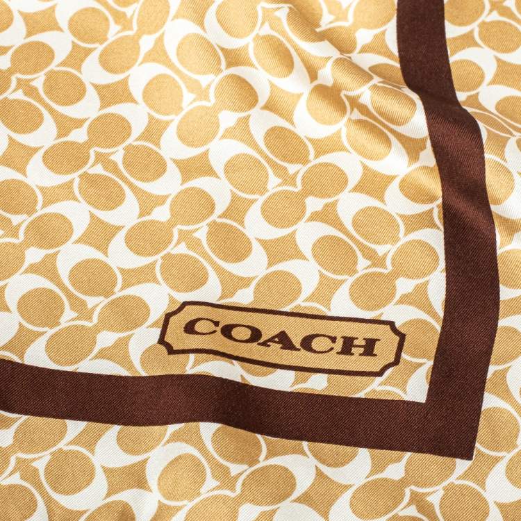 Pre Owned Coach Cream Logo Print Framed Silk Stole
