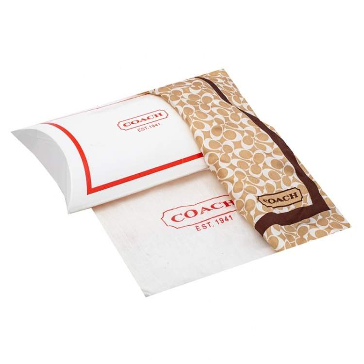 Pre Owned Coach Cream Logo Print Framed Silk Stole