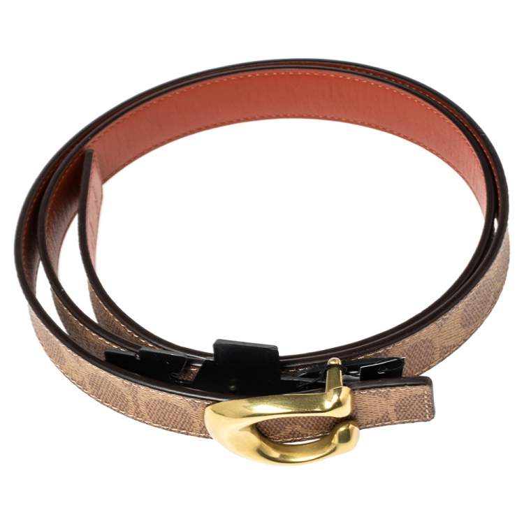 Pre Owned Coach Brown Signature Coated Canvas Logo Buckle Belt L