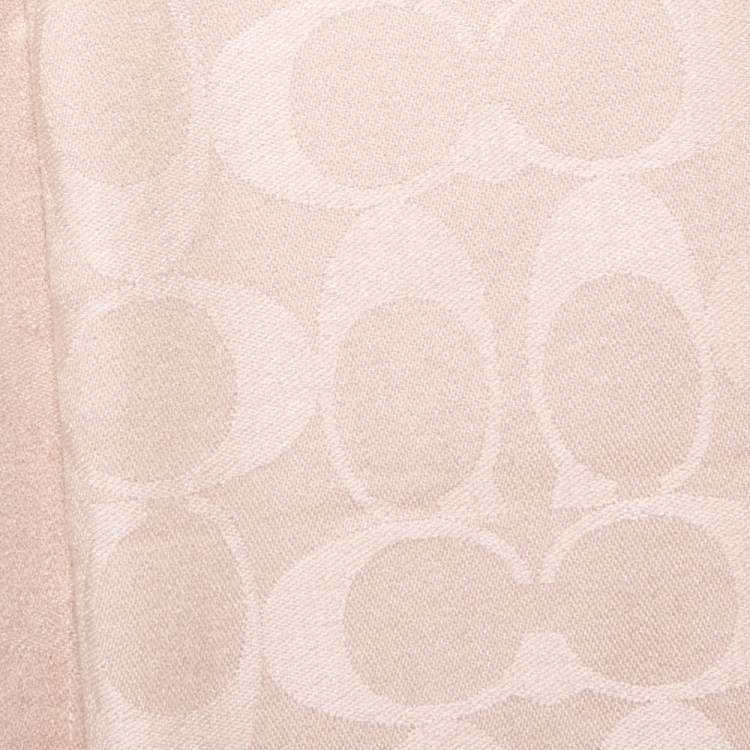 Pre Owned Coach Beige Monogram Jacquard Silk & Wool Scarf
