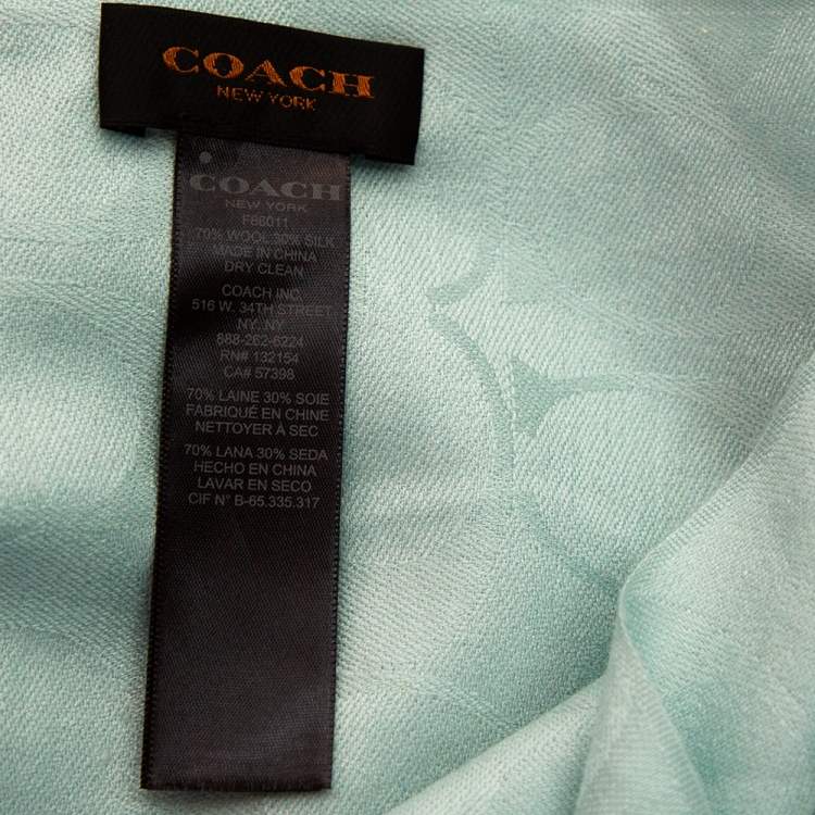 Pre Owned Coach Green Monogram Jacquard Silk & Wool Scarf