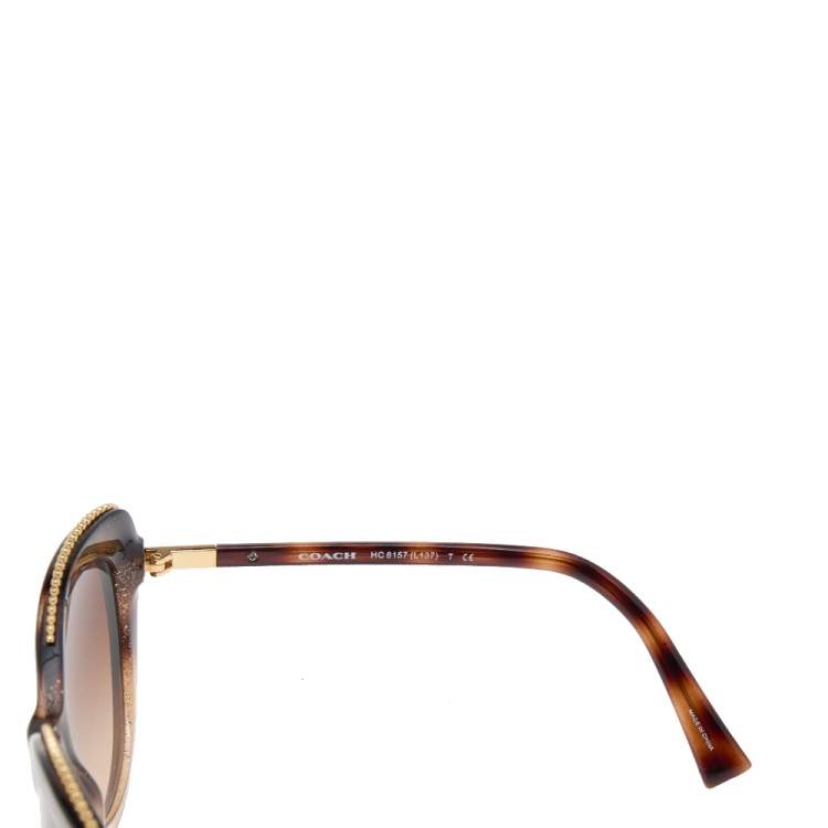 Pre Owned Coach Glitter Dark Tortoise/ Brown Gradient HC8157 Cat Eye Sunglasses