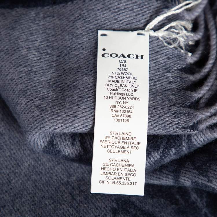 Pre Owned Coach Navy Blue Horse & Carriage Jacquard Reversible Muffler