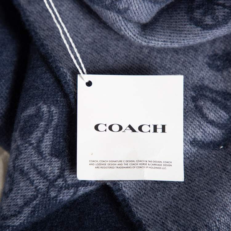 Pre Owned Coach Navy Blue Horse & Carriage Jacquard Reversible Muffler