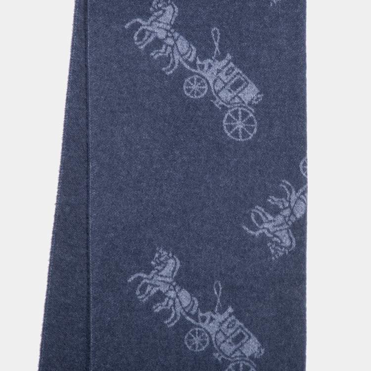 Pre Owned Coach Navy Blue Horse & Carriage Jacquard Reversible Muffler