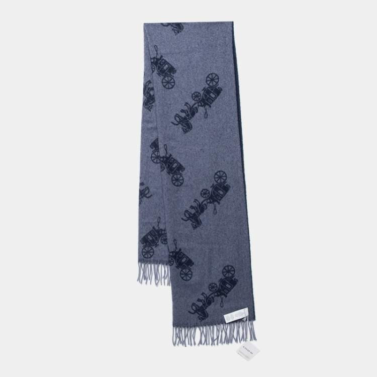 Pre Owned Coach Navy Blue Horse & Carriage Jacquard Reversible Muffler