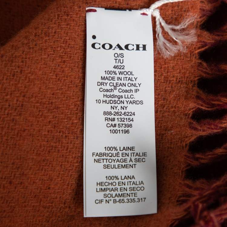 Pre Owned Coach Cherry Red Horse & Carriage Jacquard Reversible Muffler