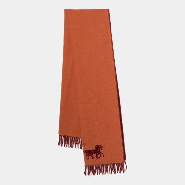 Pre Owned Coach Cherry Red Horse & Carriage Jacquard Reversible Muffler