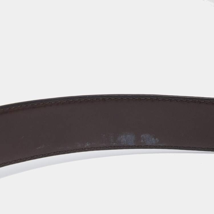 Pre Owned Coach Dark Brown Signature Leather Logo Plague Cut to Size Reversible Belt