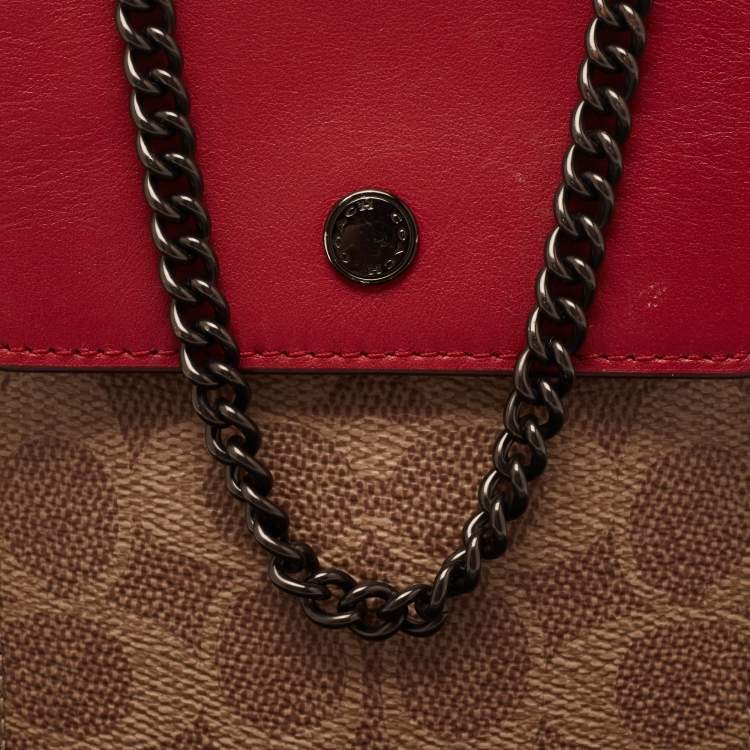 Pre Owned Coach Multicolor Signature Canvas And Leather Chain Crossbody Phone Pouch
