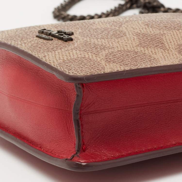 Pre Owned Coach Multicolor Signature Canvas And Leather Chain Crossbody Phone Pouch