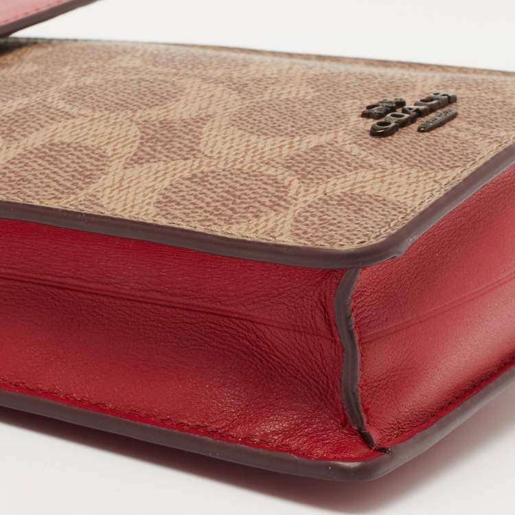 Pre Owned Coach Multicolor Signature Canvas And Leather Chain Crossbody Phone Pouch