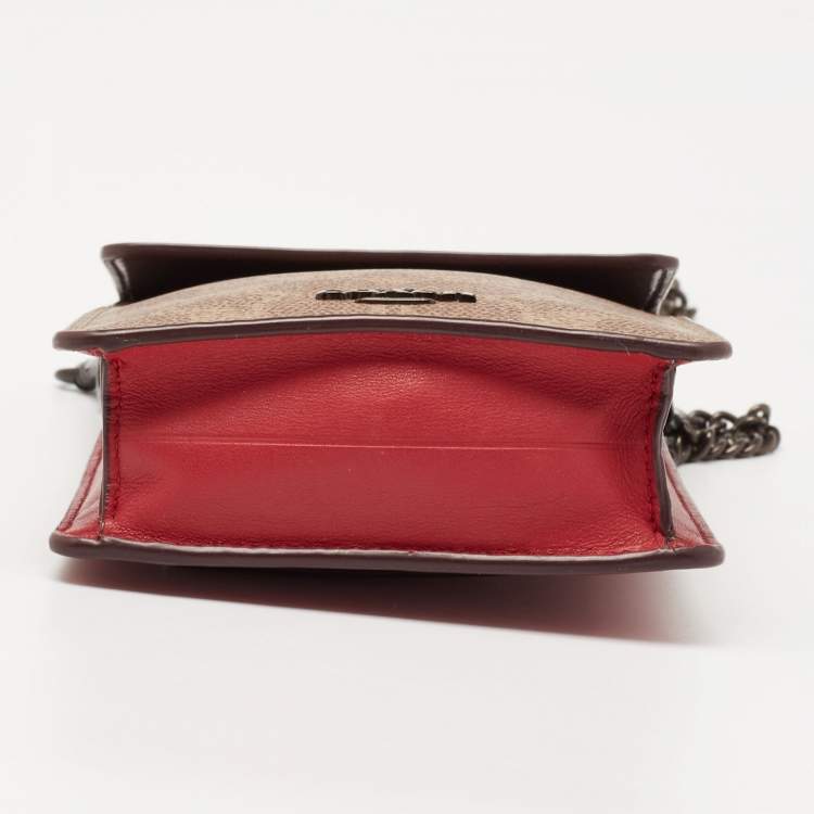 Pre Owned Coach Multicolor Signature Canvas And Leather Chain Crossbody Phone Pouch