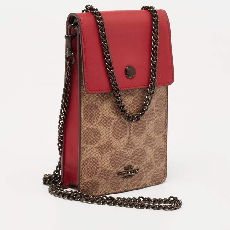 Pre Owned Coach Multicolor Signature Canvas And Leather Chain Crossbody Phone Pouch