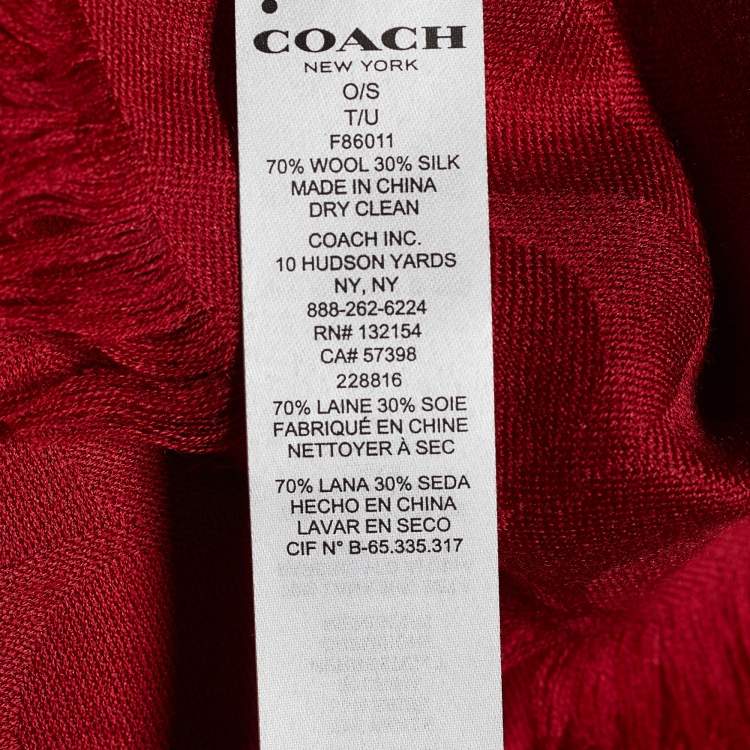 Pre Owned Coach Red Cotton Wool Silk Logo Jacquard Scarf