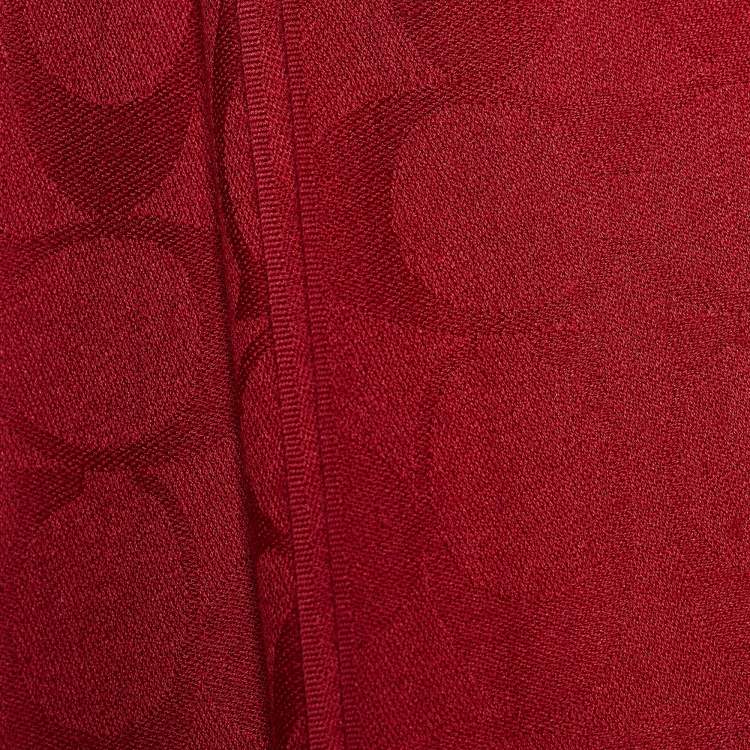 Pre Owned Coach Red Cotton Wool Silk Logo Jacquard Scarf