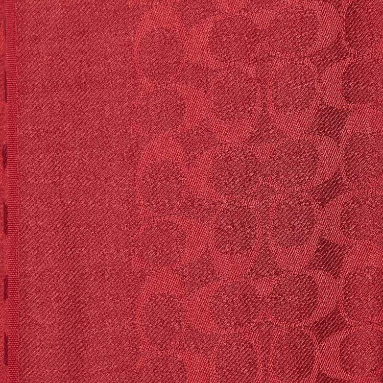 Pre Owned Coach Red Signature C Wrap Cotton & Silk Scarf