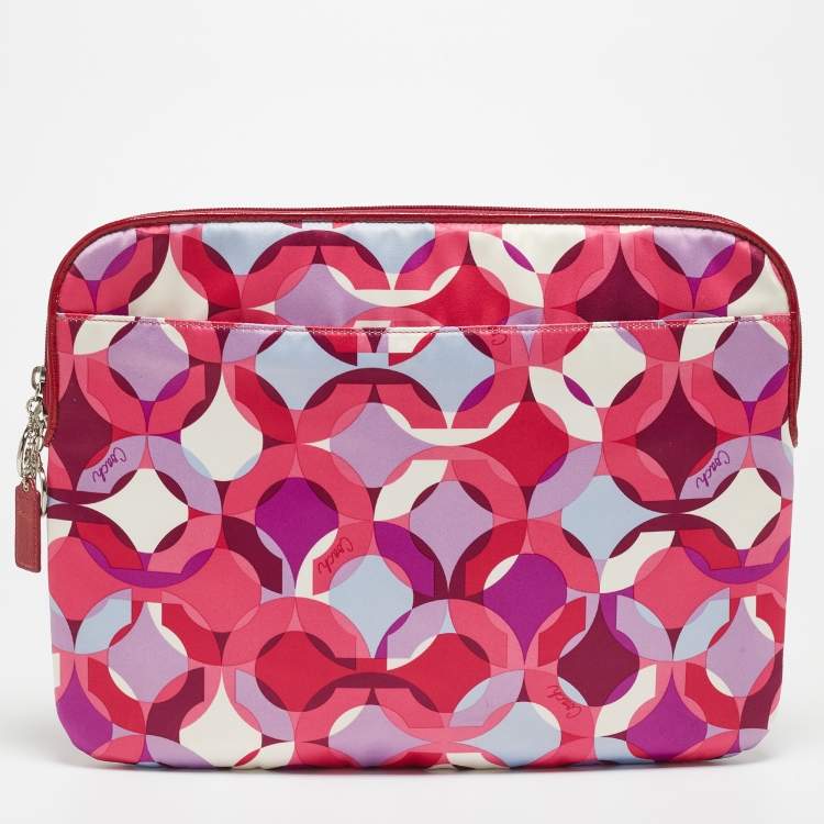 Pre Owned Coach Multicolor Satin Printed Laptop Sleeve