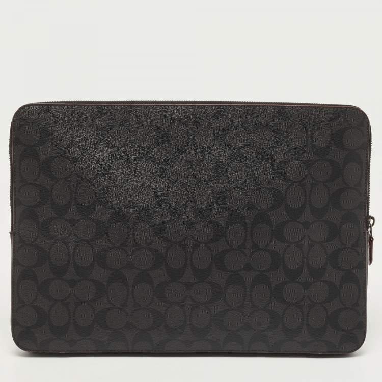 Pre Owned Coach Black Signature Coated Canvas and Leather Laptop Sleeve