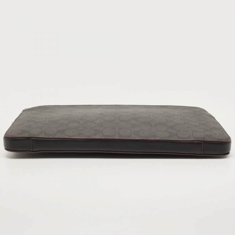 Pre Owned Coach Black Signature Coated Canvas and Leather Laptop Sleeve