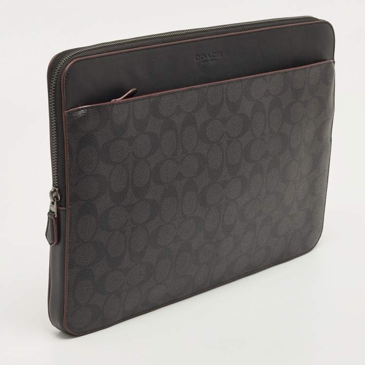Pre Owned Coach Black Signature Coated Canvas and Leather Laptop Sleeve