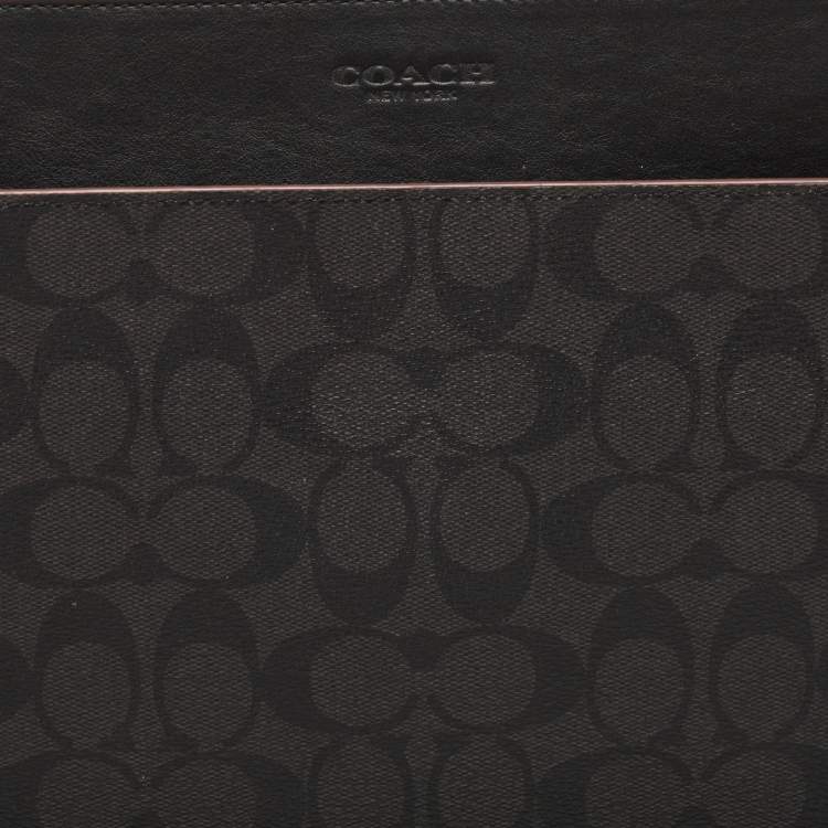 Pre Owned Coach Black Signature Coated Canvas and Leather Laptop Sleeve