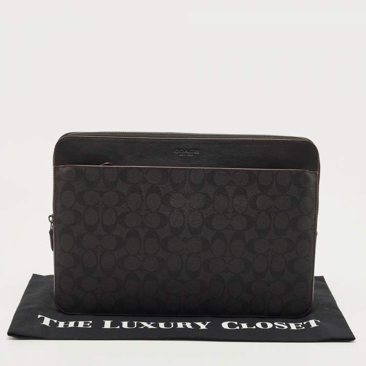 Pre Owned Coach Black Signature Coated Canvas and Leather Laptop Sleeve