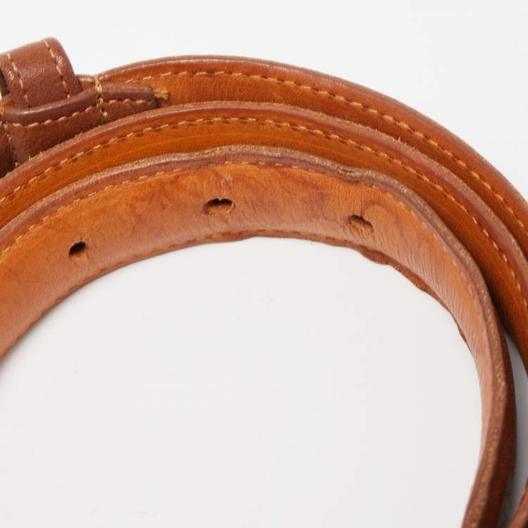 Pre Owned Coach Tan Leather Slim Buckle Belt 70CM