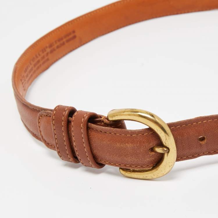 Pre Owned Coach Tan Leather Slim Buckle Belt 70CM