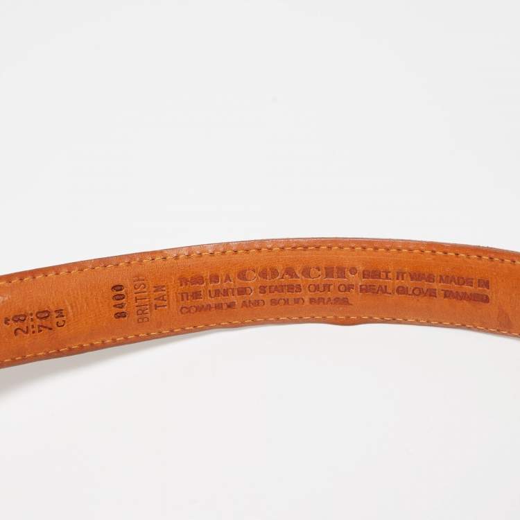 Pre Owned Coach Tan Leather Slim Buckle Belt 70CM
