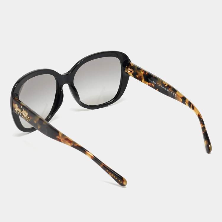 Pre Owned Coach Black/Dark Vintage Tortoise Round Sunglasses