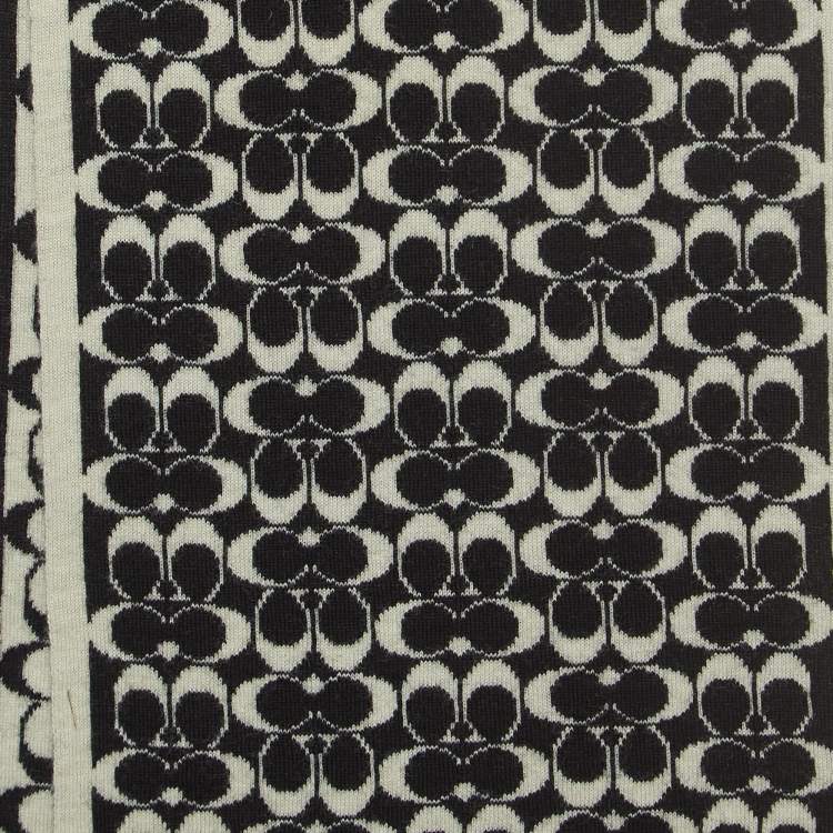 Pre Owned Coach Vintage White/Black Monogram Wool Winter Scarf
