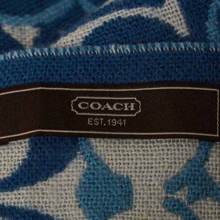 Pre Owned Coach Blue Monogram Wool Reversible Muffler