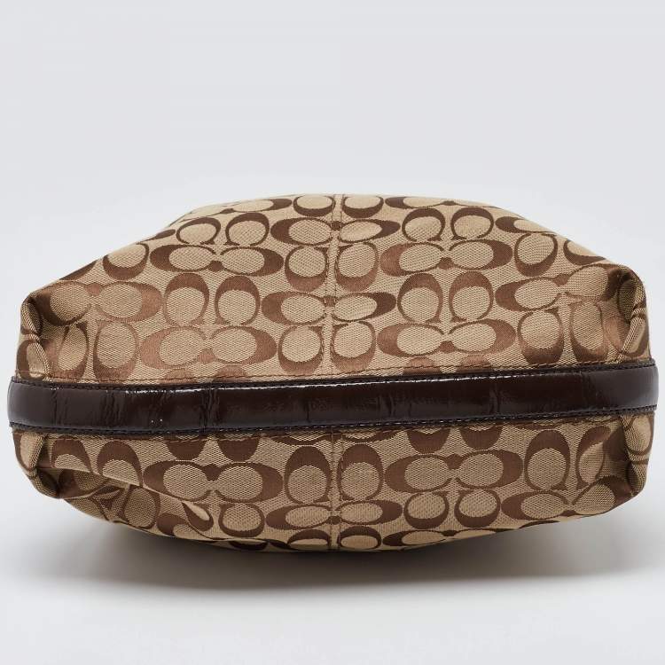 Pre Owned Coach Beige/Brown Signature Canvas and Leather Hobo