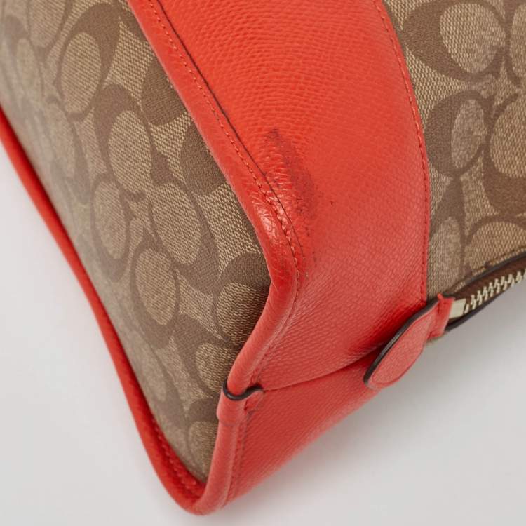 Pre Owned Coach Orange/Signature Coated Canvas and Leather Cora Dome Satchel