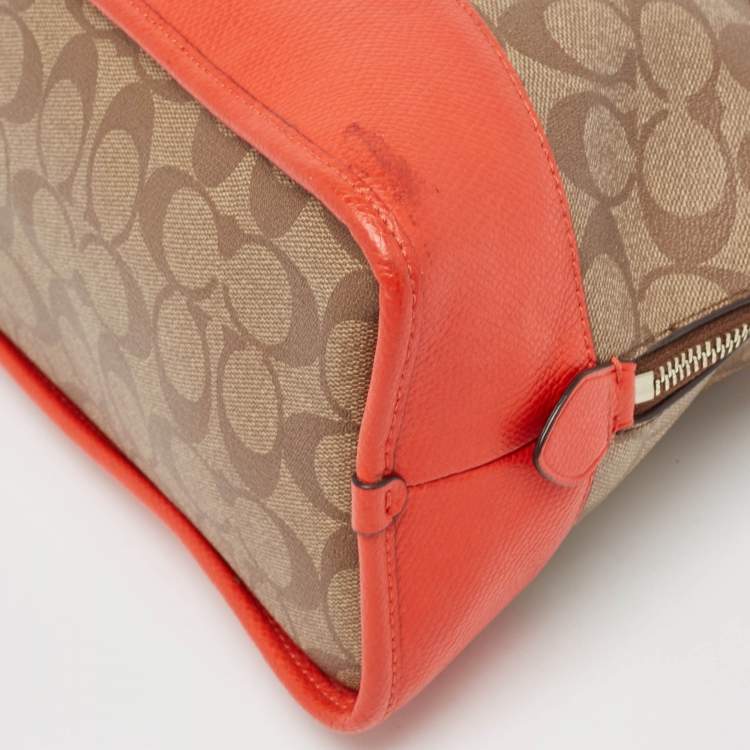 Pre Owned Coach Orange/Signature Coated Canvas and Leather Cora Dome Satchel