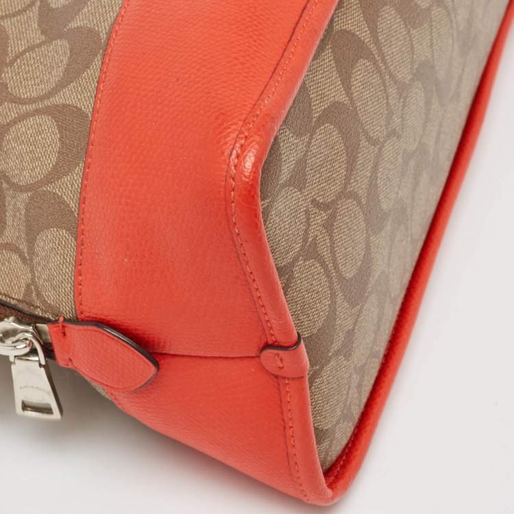 Pre Owned Coach Orange/Signature Coated Canvas and Leather Cora Dome Satchel