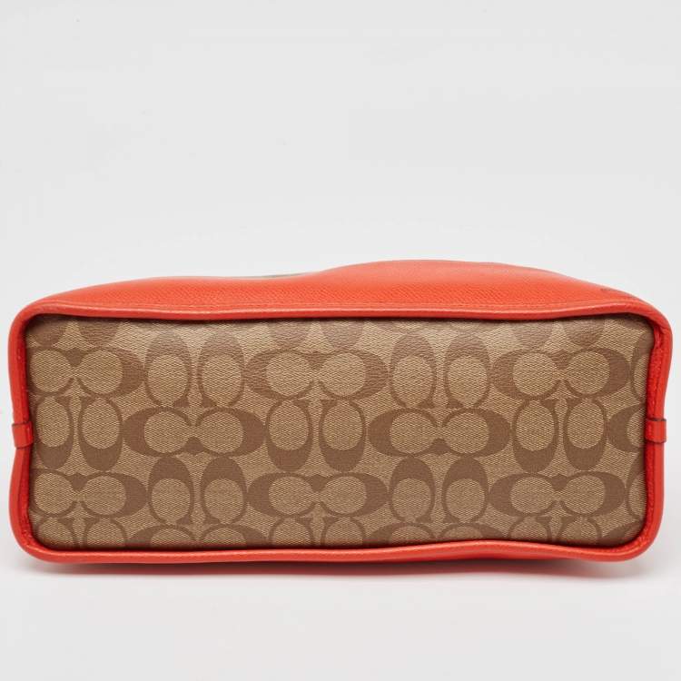 Pre Owned Coach Orange/Signature Coated Canvas and Leather Cora Dome Satchel