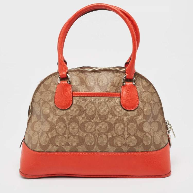 Pre Owned Coach Orange/Signature Coated Canvas and Leather Cora Dome Satchel