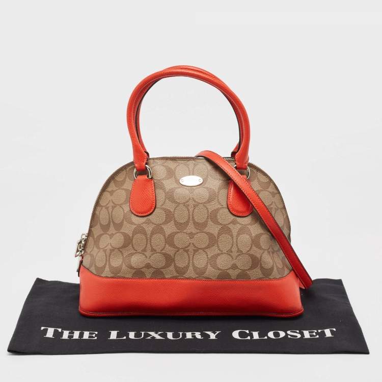 Pre Owned Coach Orange/Signature Coated Canvas and Leather Cora Dome Satchel