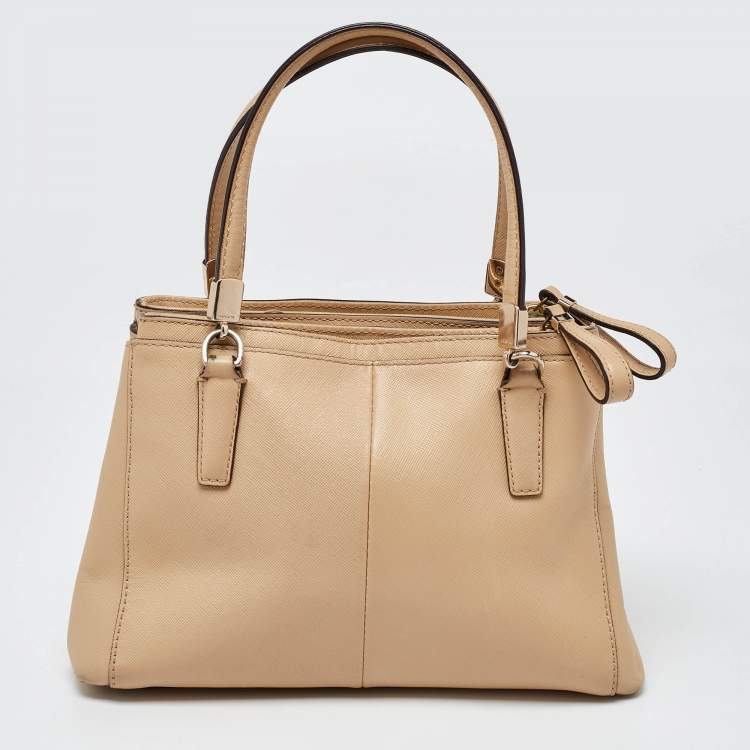 Pre Owned Coach Beige Leather Mini Christie Carryall Double Zip Tote