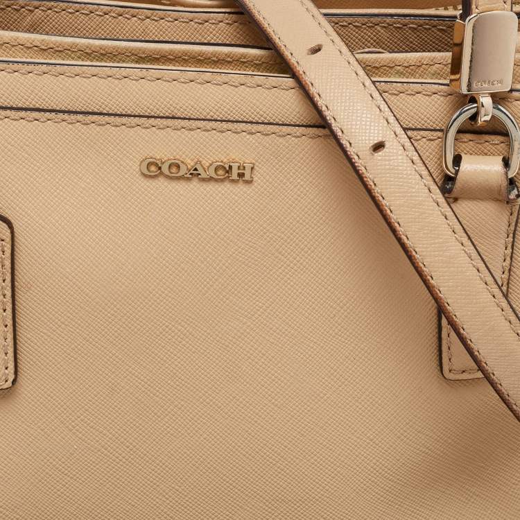 Pre Owned Coach Beige Leather Mini Christie Carryall Double Zip Tote