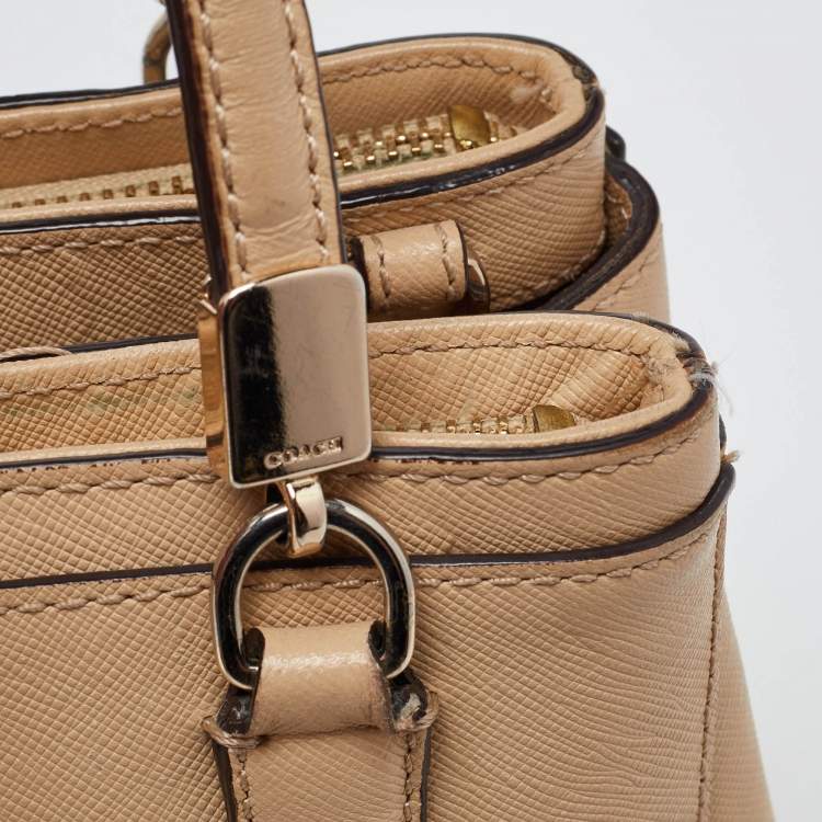 Pre Owned Coach Beige Leather Mini Christie Carryall Double Zip Tote