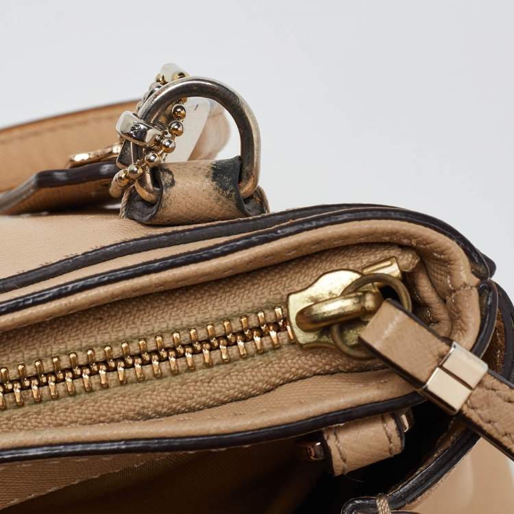 Pre Owned Coach Beige Leather Mini Christie Carryall Double Zip Tote