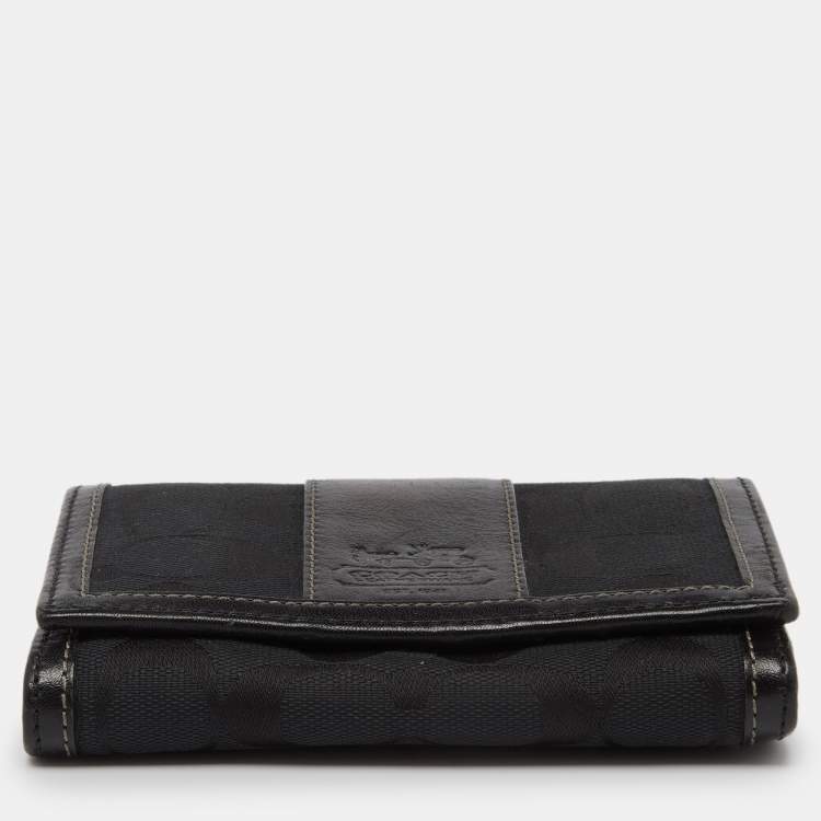 Pre Owned Coach Black Signature Canvas and Leather Continental Wallet