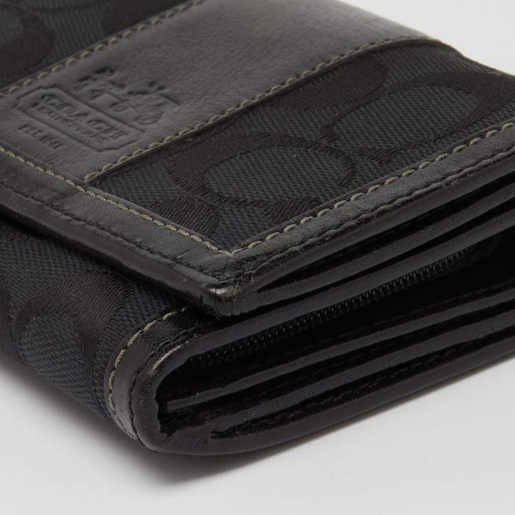 Pre Owned Coach Black Signature Canvas and Leather Continental Wallet